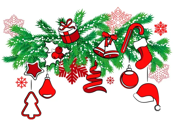 Χριστούγεννα διακόσμηση σε κλαδί δέντρου — Διανυσματικό Αρχείο