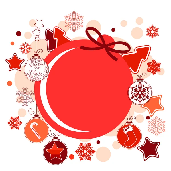 Round Christmas label with balls and stars — Stock Vector