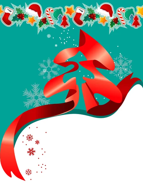 stock vector Christmas greeting card with red ribbon