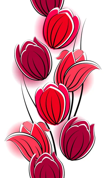 Nahtloser vertikaler Rand mit roten Tulpen — Stockvektor