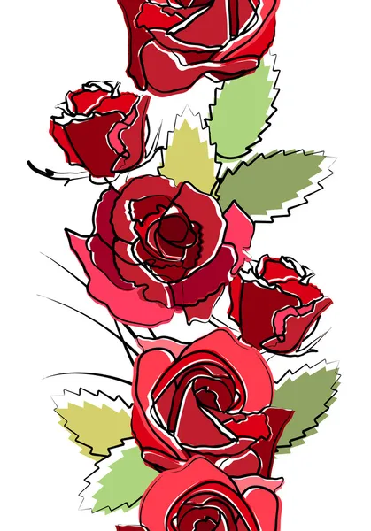 Naadloze verticale rand met rode rozen — Stockvector
