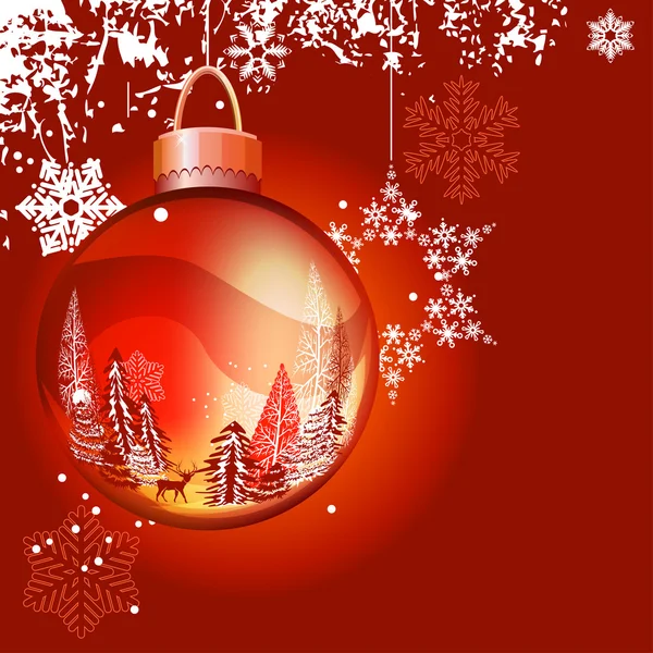 Kerstmis achtergrond met bal en sneeuwvlokken — Stockvector