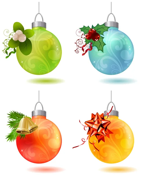 Diverse palle di vetro di Natale — Vettoriale Stock
