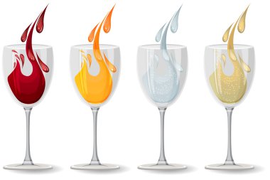 Glasses with different drinks on white clipart