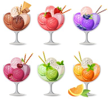 Set of realistic icecreams on white clipart