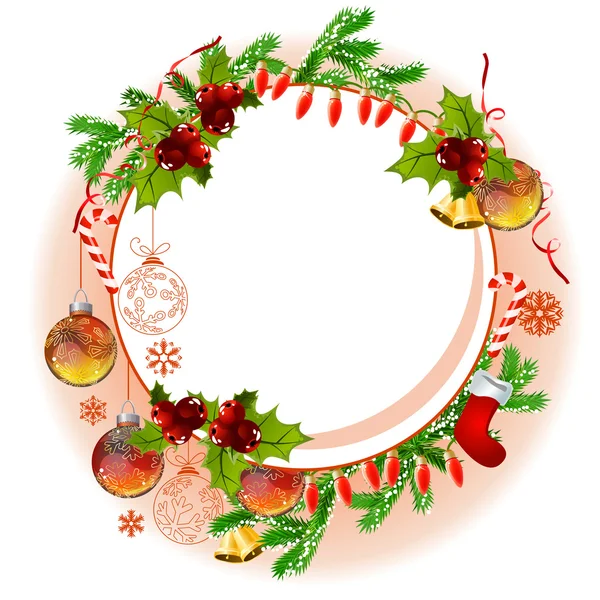 Moldura de Natal com bolas e ramos de abeto —  Vetores de Stock