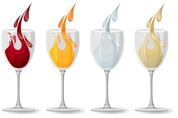 Glas med olika drycker på vit — Stock vektor