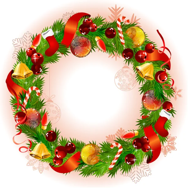 Christmas wreath with fir branches and balls — Stock Vector