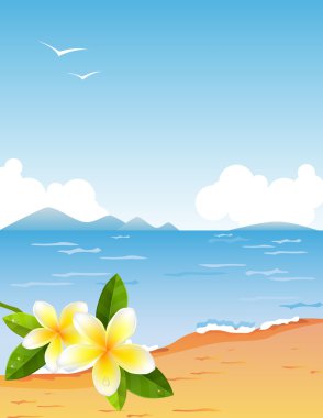 Tropic beach with frangiapani clipart