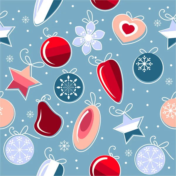 Nahtloses blaues Muster mit Weihnachtskugeln — Stockvektor