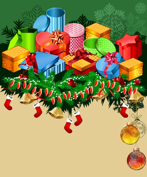 ギフトボックス付きクリスマスグリーティングカード — ストックベクタ