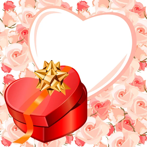 Πλαίσιο και δώρο κουτί σε σχήμα καρδιάς — Διανυσματικό Αρχείο