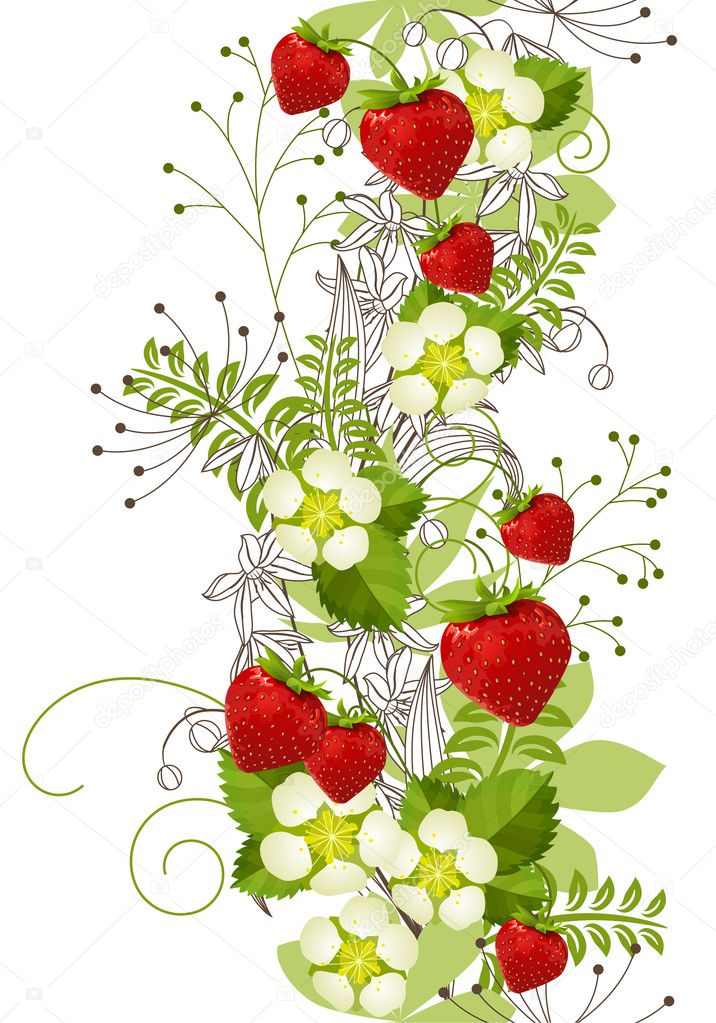 Seamless floral pattern with strawberries