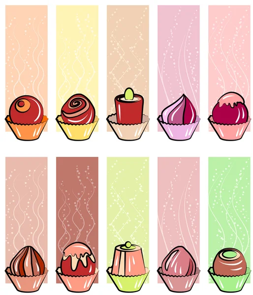 Collection of banners with different sweets — Stock Vector