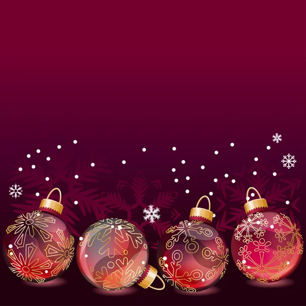 Fondo rojo de Navidad con bolas de vidrio — Archivo Imágenes Vectoriales