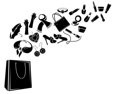 Different woman's things in bag clipart