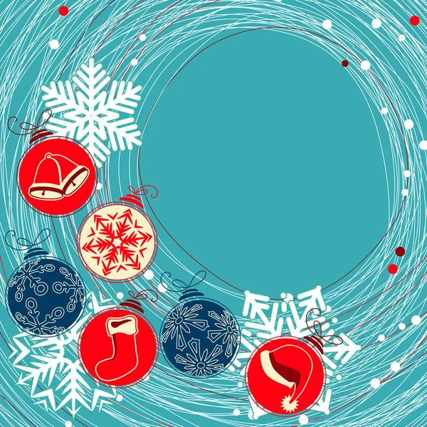 Fondo azul navidad con bolas — Vector de stock