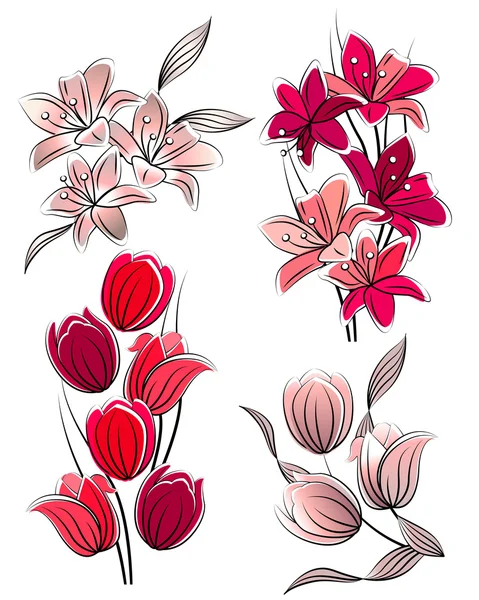 Set di fiori stilizzati — Vettoriale Stock