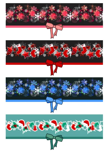 Different Christmas seamless borders — Stock Vector