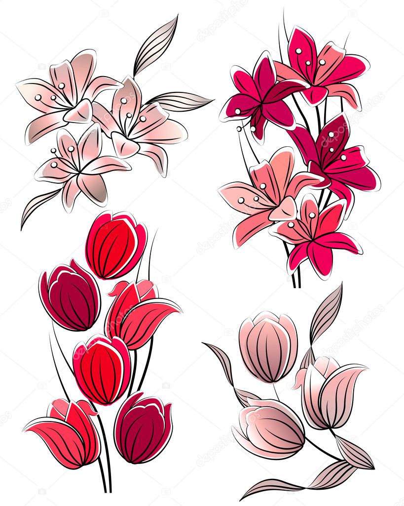 Set of stylized flowers