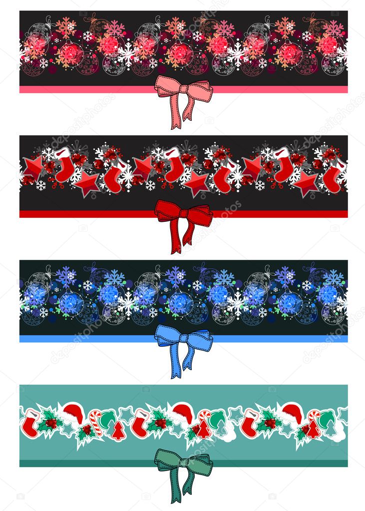 Different Christmas seamless borders