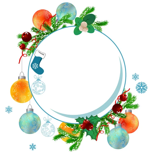 クリスマス ボールとモミの枝でフレーム — ストックベクタ