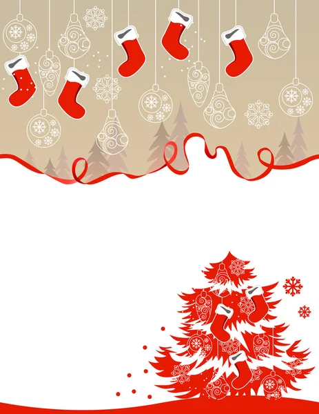 Cartão de felicitações de Natal com meias penduradas Santa —  Vetores de Stock