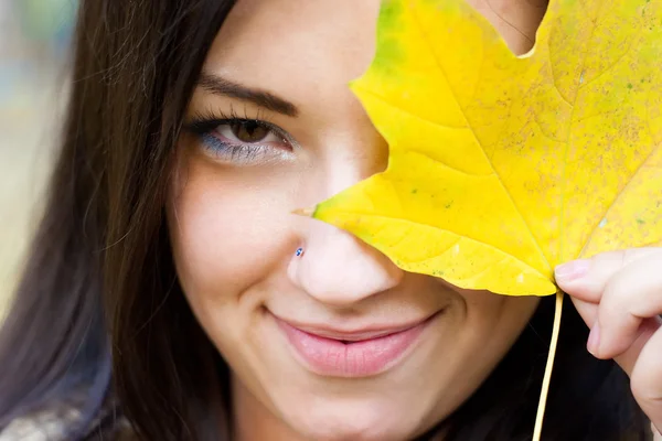 stock image Young woman in autumn park