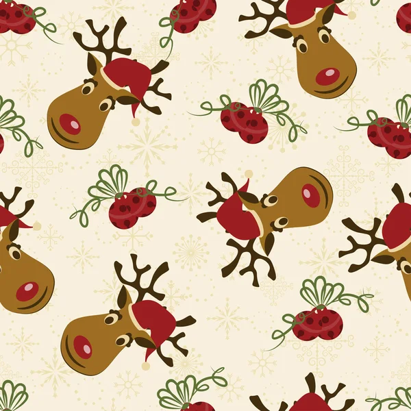 圣诞无缝模式与鹿和响铃 — 图库矢量图片