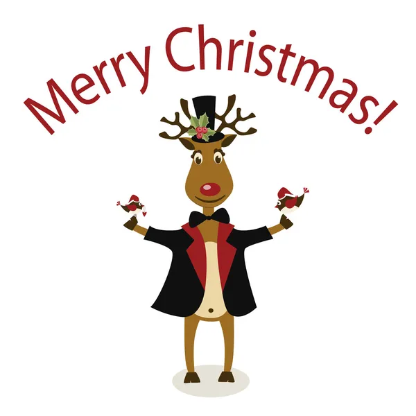 Karácsonyi és szilveszteri üdvözlés kártya-val szarvas — Stock Vector
