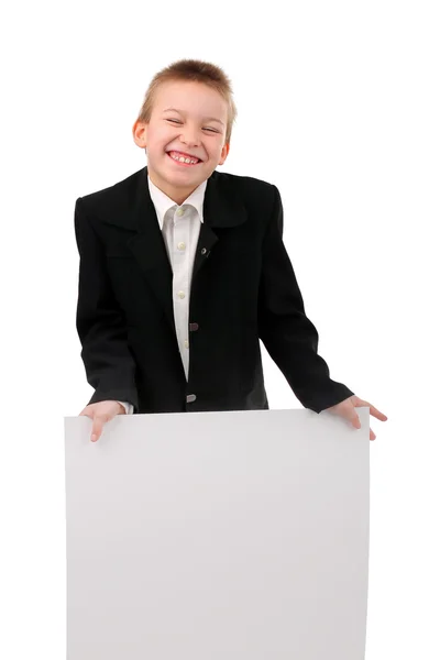 Schoolboy com broadsheet — Fotografia de Stock