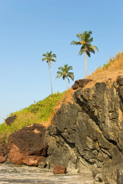 Felsige Küste des arabischen Meeres in Goa — Stockfoto