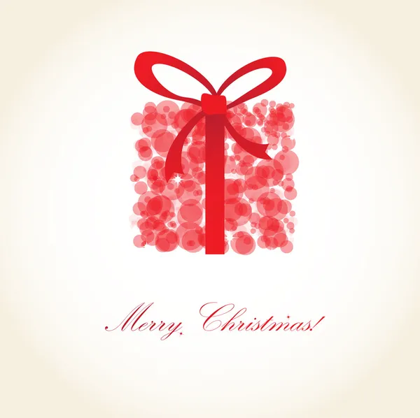 Tarjeta de felicitación de Navidad con caja de regalo roja de bolas de nieve —  Fotos de Stock