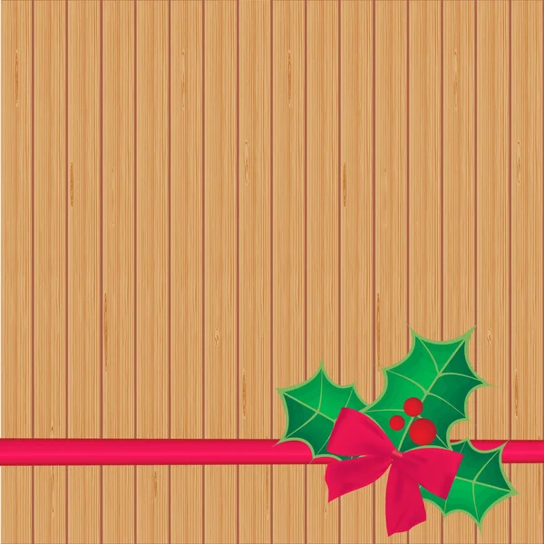 Karácsonyi kártya holly Berry levelek, szüreti fa háttér — Stock Fotó