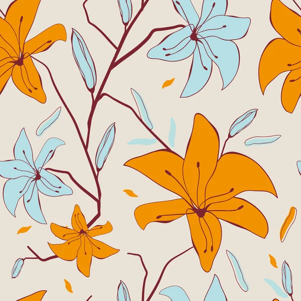 Χωρίς ραφή πρότυπο με την αφηρημένη κρίνος λουλούδια για το σχέδιό σας — Φωτογραφία Αρχείου