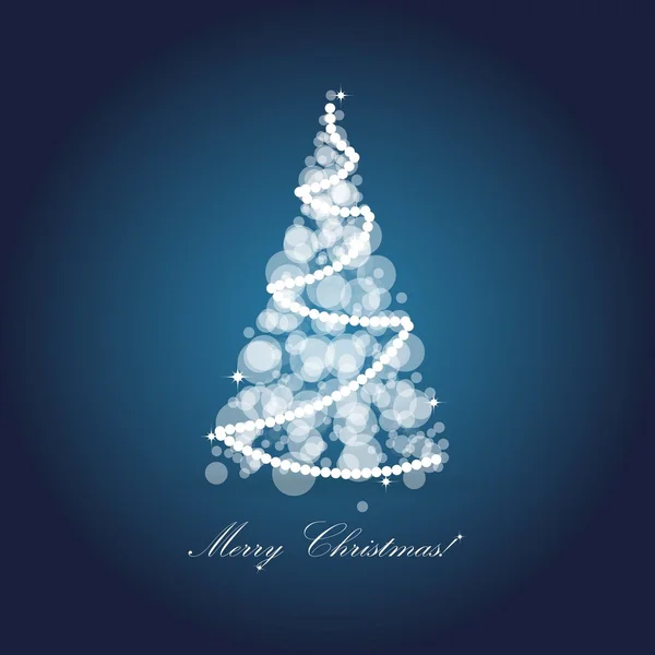深蓝色背景上的节日树圣诞卡片 — 图库照片