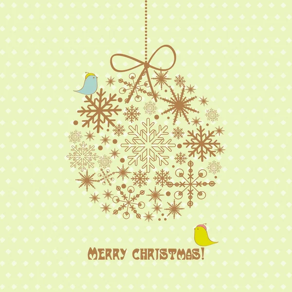 Cartão de Natal vintage com bola, estrela e flocos de neve — Fotografia de Stock