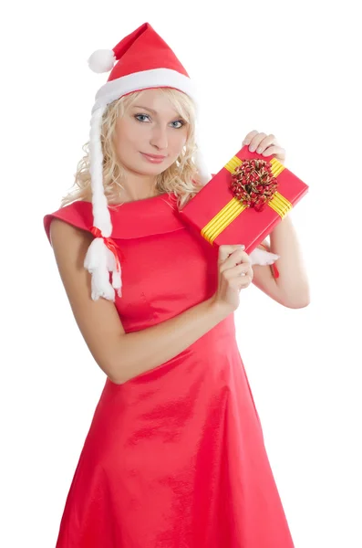 Christmas girl with gifts isolated Royalty Free Stock Photos
