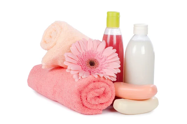 Gerbera rosa e uma toalha — Fotografia de Stock