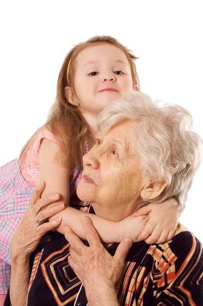 Yaşlı kadın torunu ile — Stok fotoğraf