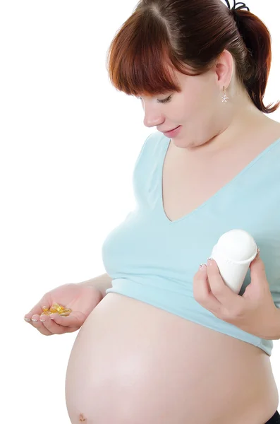 Η έγκυος γυναίκα με βιταμίνες — Φωτογραφία Αρχείου