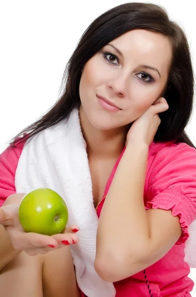Porträtt av flicka med äpple — Stockfoto