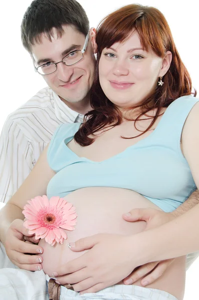 Boldog terhes pár elszigetelt fehér — Stock Fotó