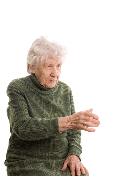 Η ηλικιωμένη γυναίκα που απομονώνονται σε λευκό — Φωτογραφία Αρχείου