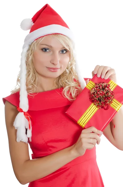 Kerstmis meisje met geschenken geïsoleerd — Stockfoto