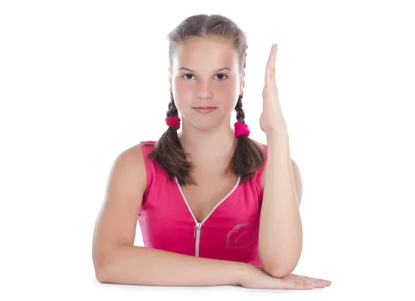 Ung flicka med utsträckt hand — Stockfoto