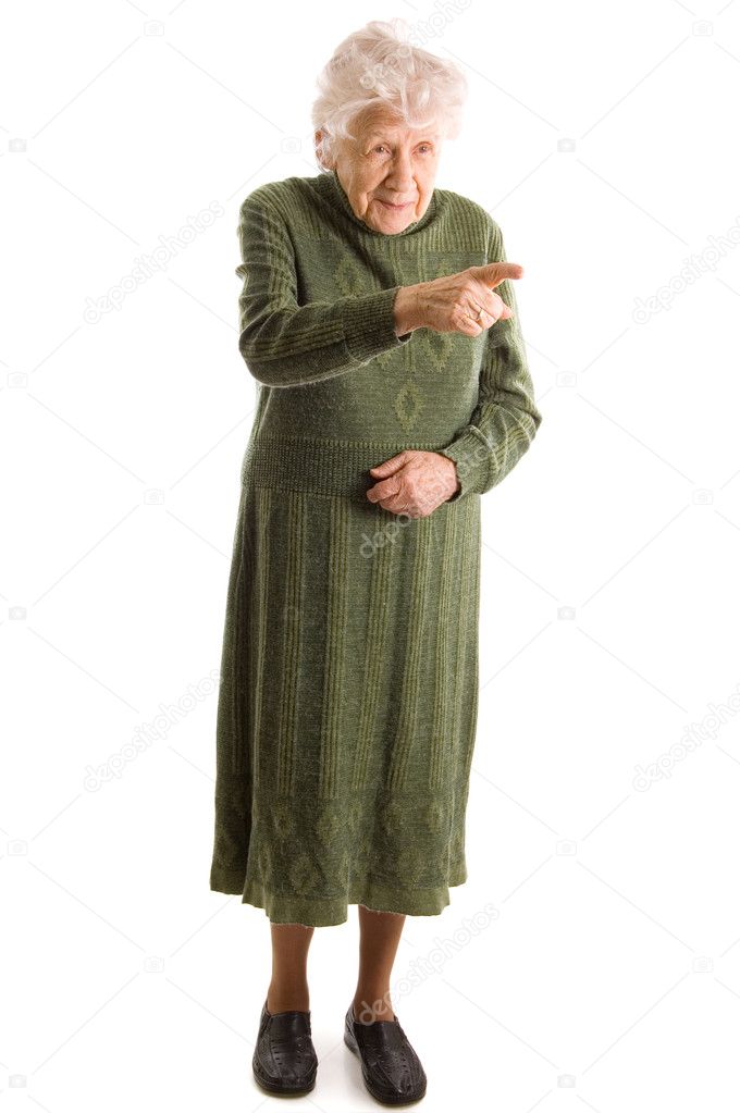 Old woman isolated on white background