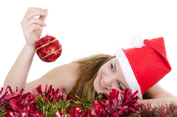 Vánoční dívka s dárky, samostatný — Stock fotografie