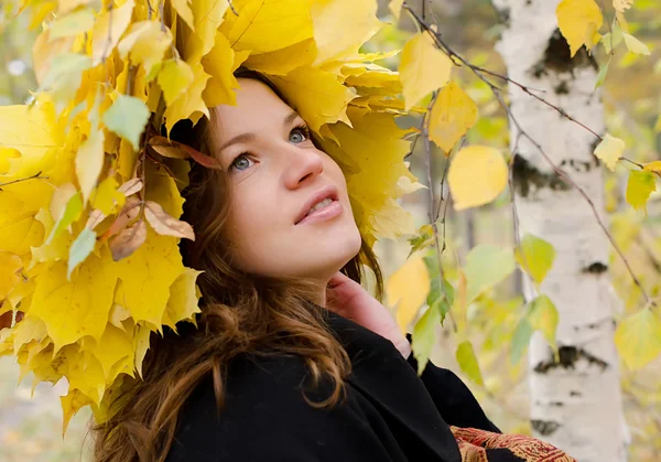 La hermosa chica en el parque de otoño — Foto de Stock