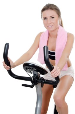 Kız bir velosimulator devreye girer